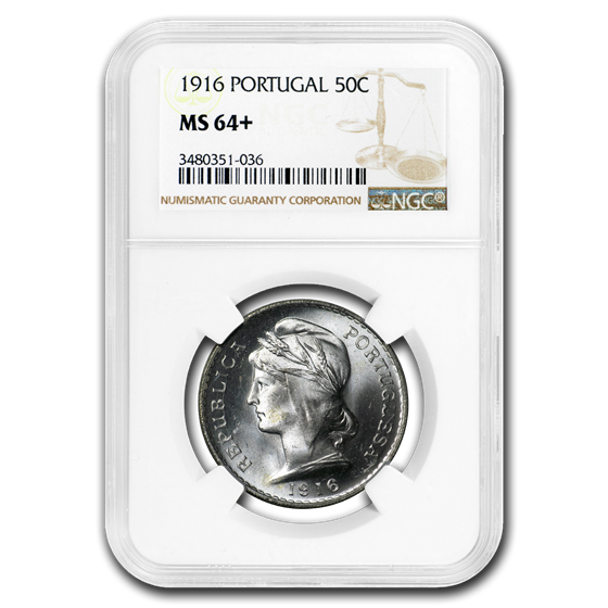 1916 Portugal Silver 50 Centavos MS-64+ NGC 1916 Portugal Silver 50 Centavos MS-64+ NGC